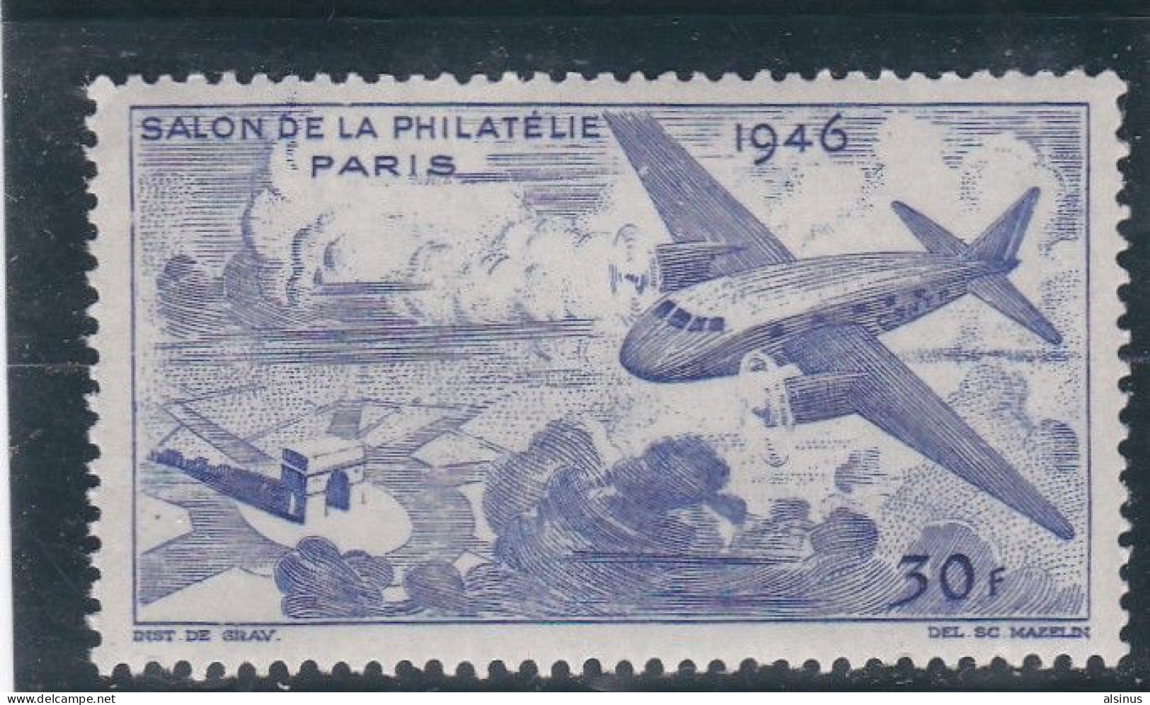 FRANCE - SALON DE LA PHILATELIE - PARIS 1946 - 30 F BLEU-CLAIR - NEUF AVEC TRACE DE CHARNIERE - Other & Unclassified