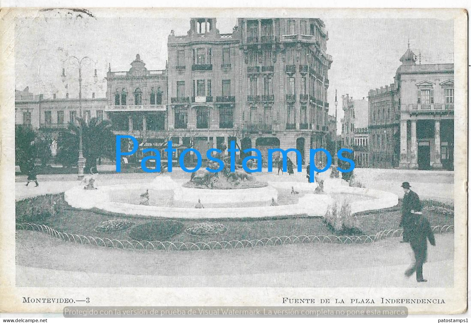 227809 URUGUAY MONTEVIDEO FUENTE DE LA PLAZA INDEPENDENCIA & TRAMWAY TRANVIA POSTAL POSTCARD - Uruguay