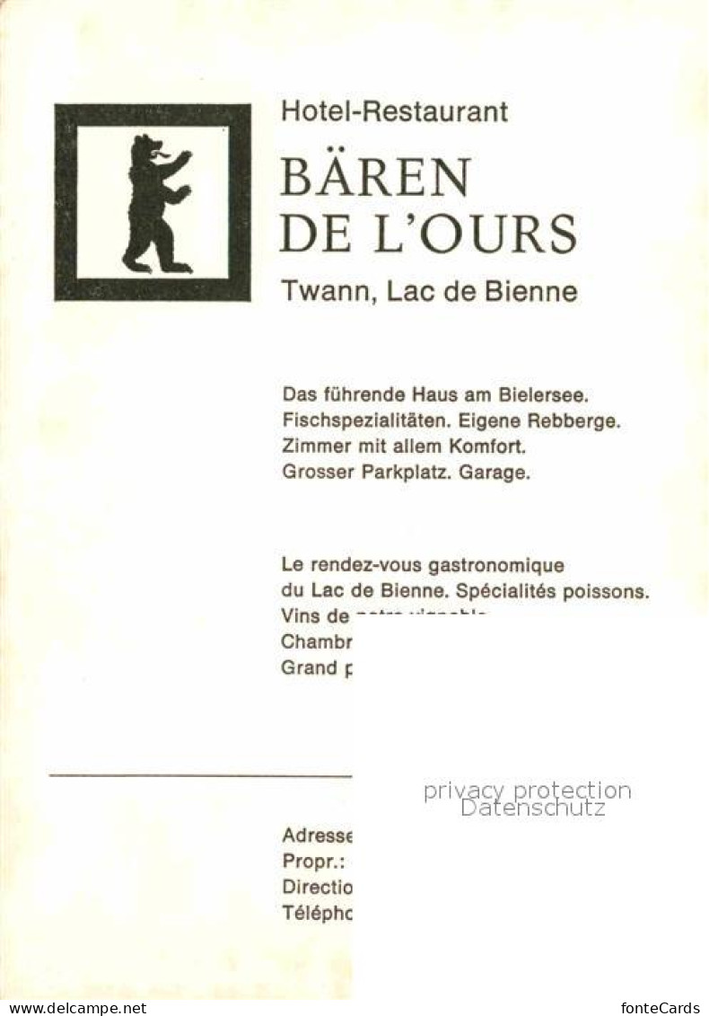 12787243 Twann Hotel Baeren De L'Ours Twann - Andere & Zonder Classificatie