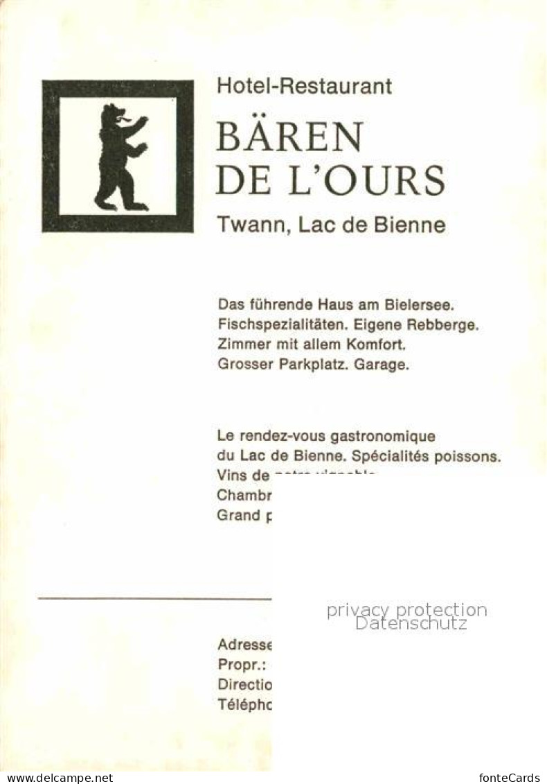 12787243 Twann Hotel Baeren De L'Ours Twann - Other & Unclassified