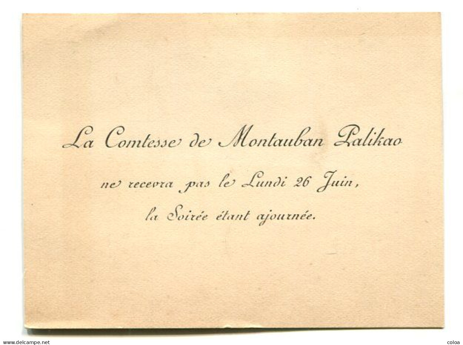Carte De Visite La Comtesse De Montauban Palikao - Visitenkarten