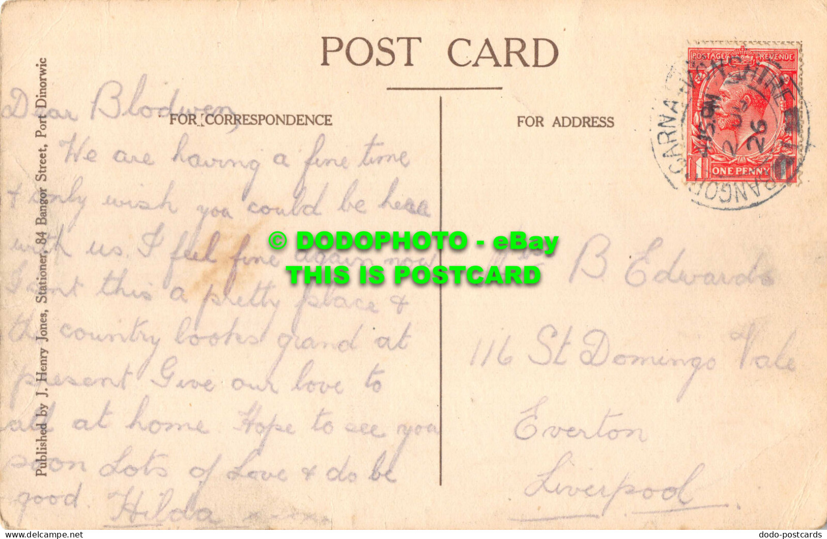 R532442 View Of Moel Y Don From Port Dinorwic. J. Henry Jones. 1926 - Wereld