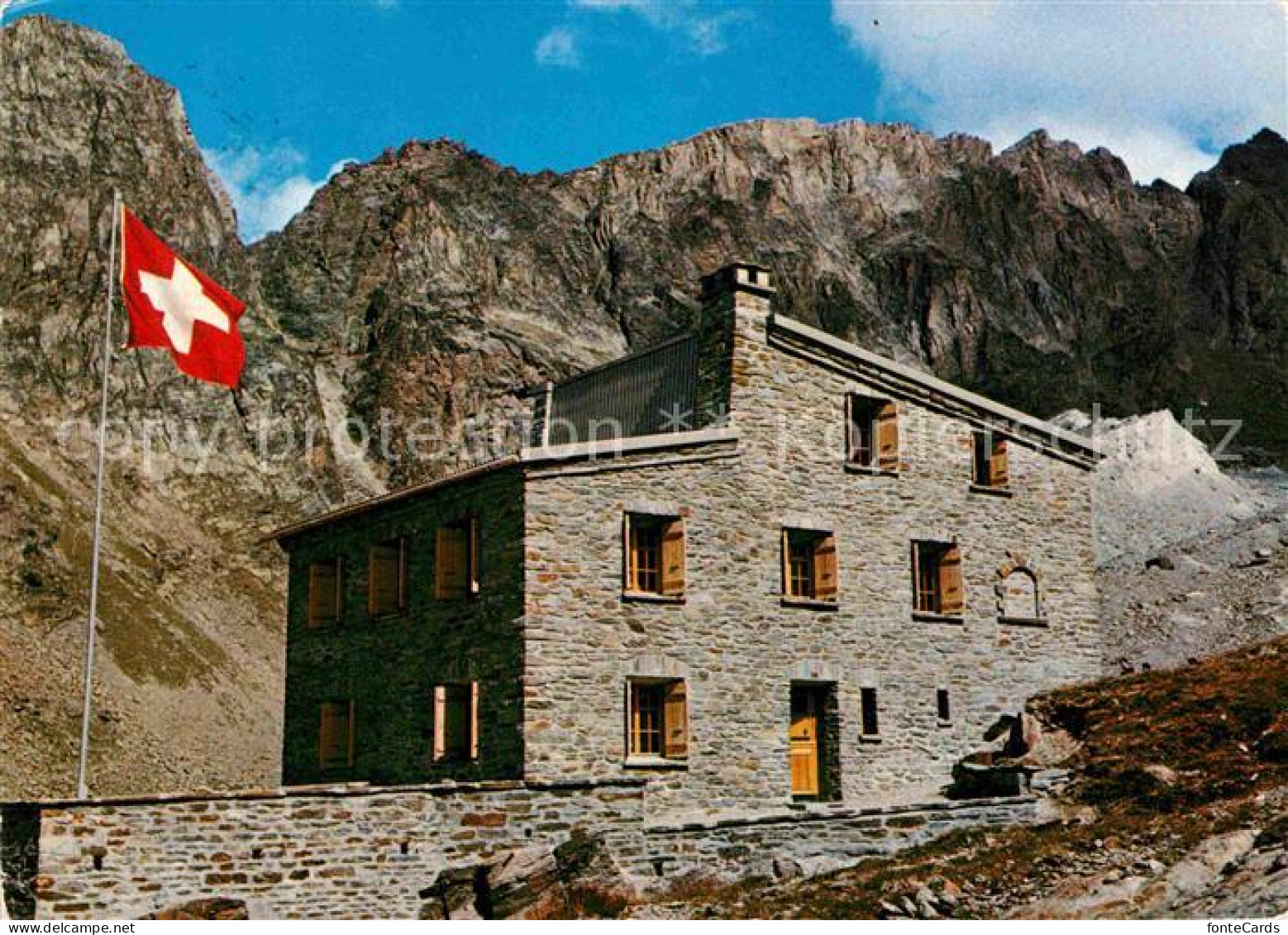 12781953 Saastal Weissmiesshuette Jaegigrat Walliser Alpen Schweizer Flagge Saas - Sonstige & Ohne Zuordnung