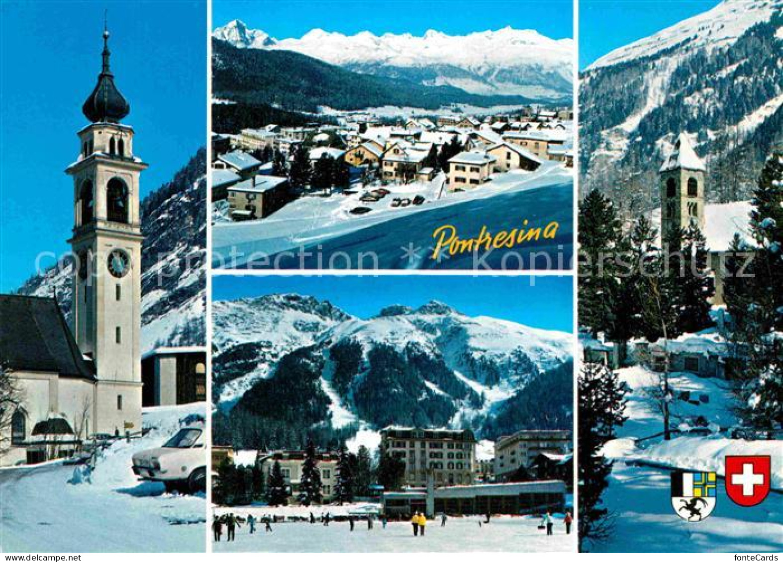 12781950 Pontresina Ortsansichten Mit Kirche Wintersportplatz Alpen Pontresina - Sonstige & Ohne Zuordnung