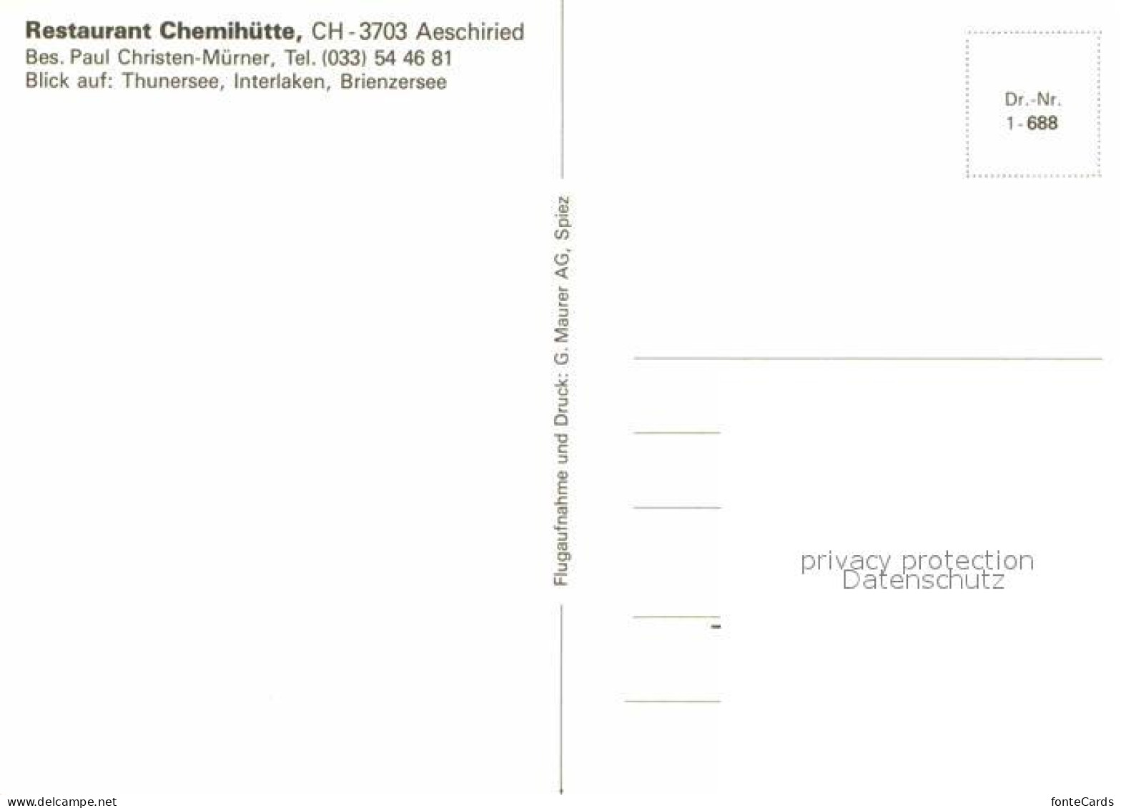 12776782 Aeschiried Restaurant Chemihuette Thunersee Fliegeraufnahme Aeschiried - Otros & Sin Clasificación