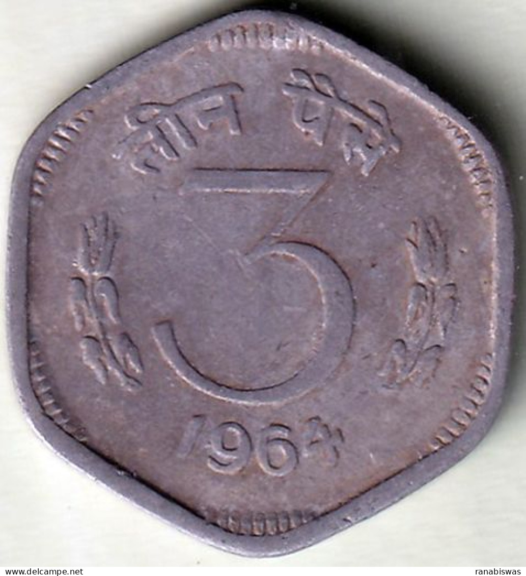 INDIA COIN LOT 354, 3 PAISE 1964, CALCUTTA MINT, AUNC, SCARE - Indien