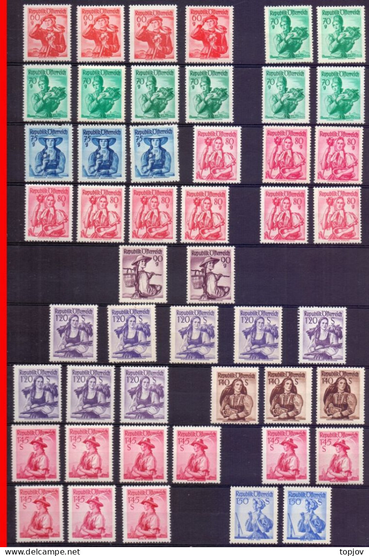 AUSTRIA - VOLKSTRACHTEN - DIFER. PAPIER + WAAGRECHTE+SENKRECHTE GUMM.- 155v - **MNH - 1948/52 - VF - Nuevos