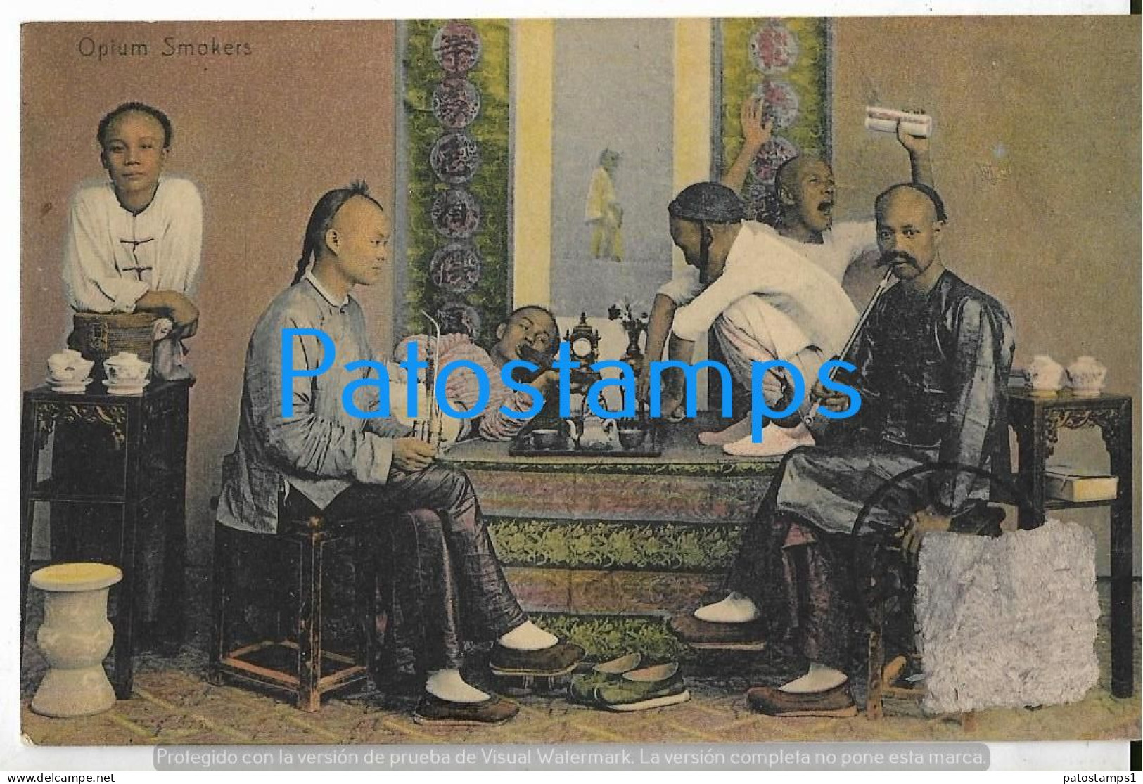 227819 CHINA SHANGSAI PALACE HOTEL COSTUMES MAN'S OPLUM SMOKERS POSTAL POSTCARD - China