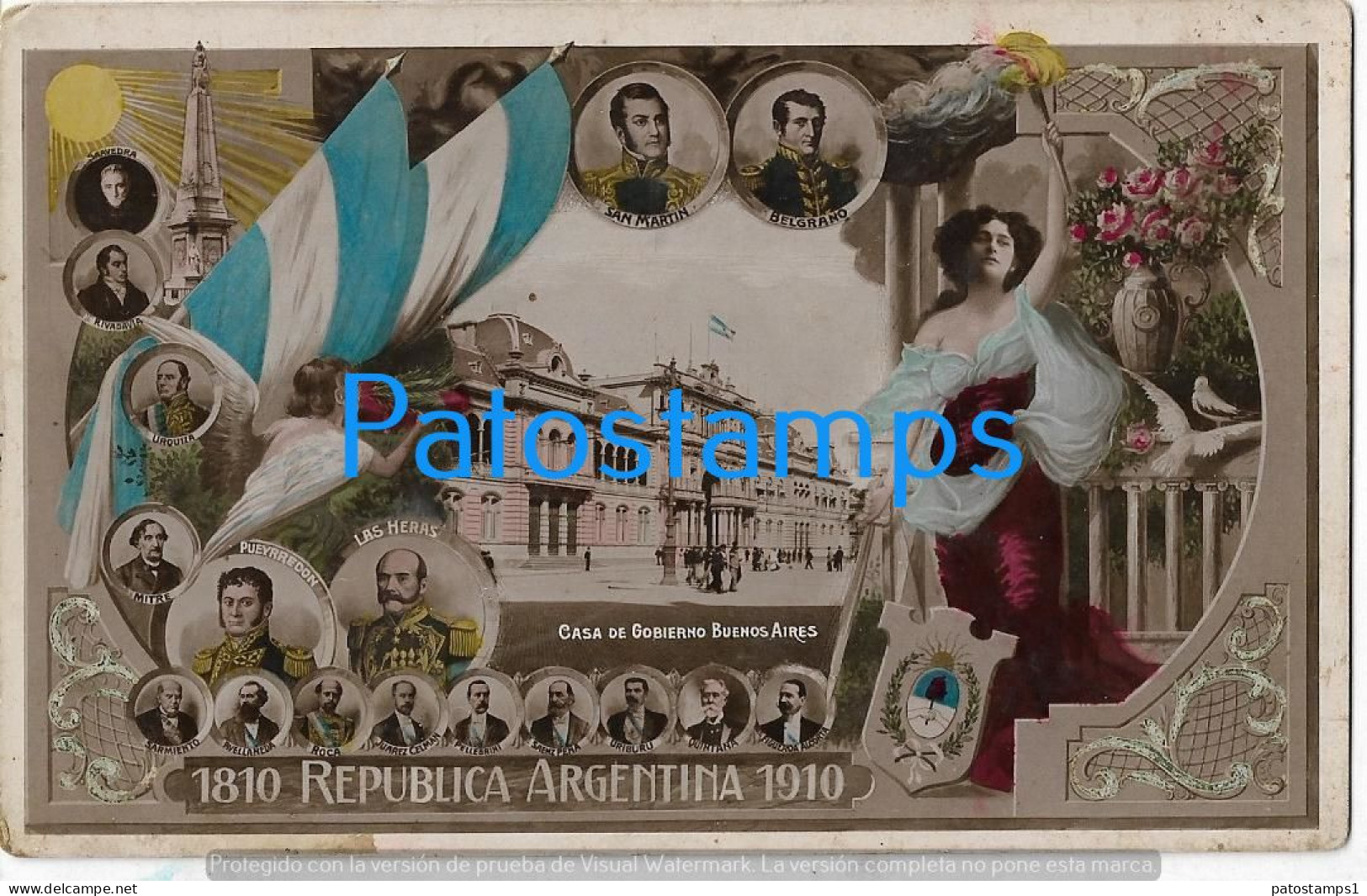 227836 ARGENTINA CENTENARY PATRIOTIC HERALDRY FLAG  BS AS CASA DE GOBIERNO VERY PROCER POSTAL POSTCARD - Argentine