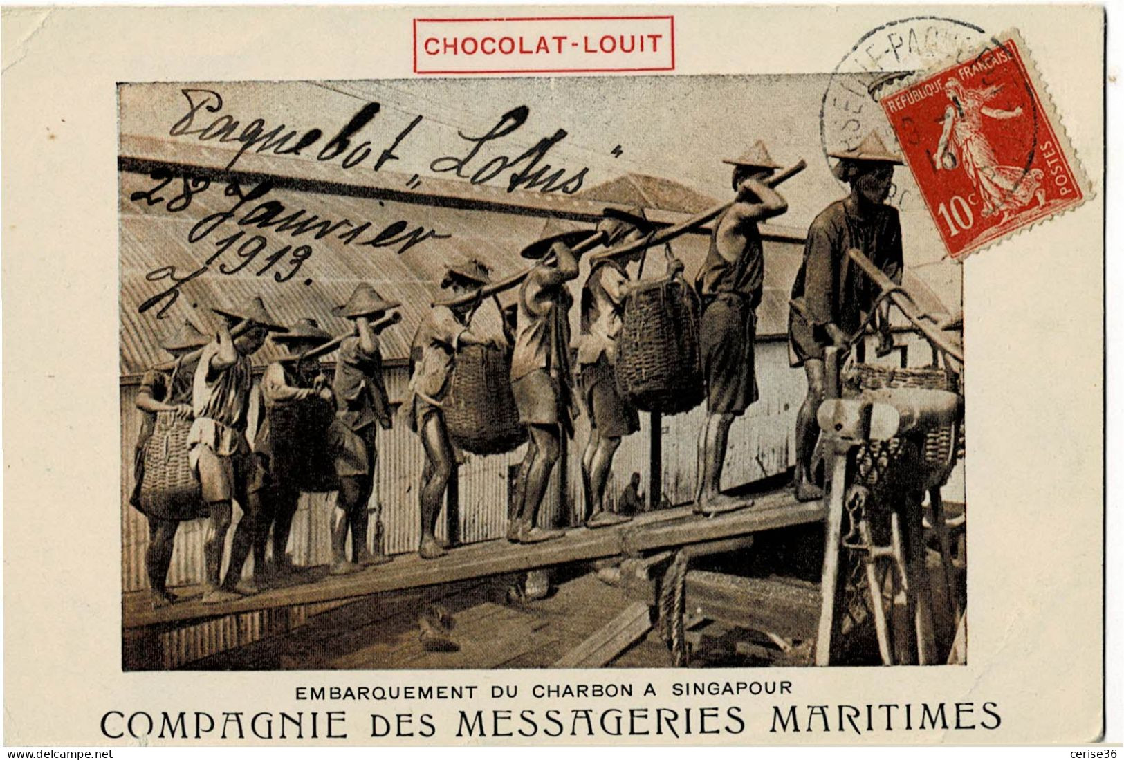 Embarquement Du Charbon à Singapour Compagnie Des Messageries Maritimes Circulée En 1916 - Singapur