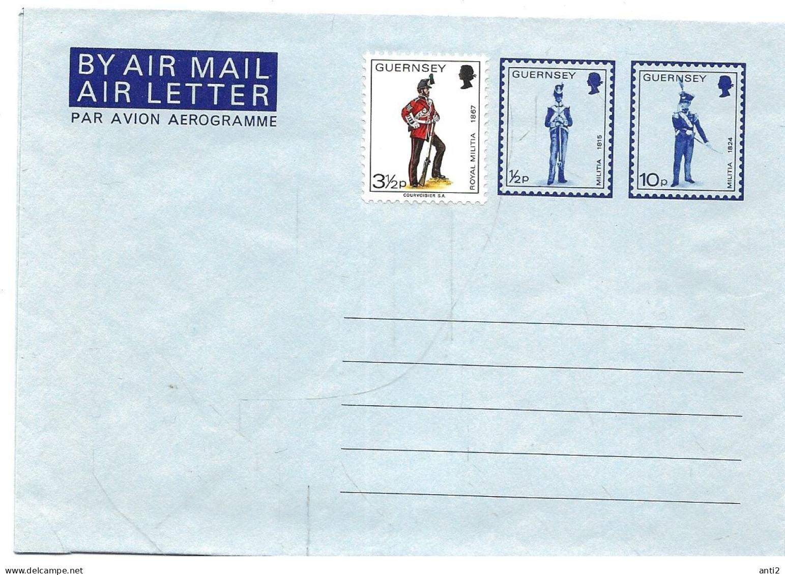 Guernsey 1974  Air Letter   Uniforms With One Stamp And Two Imprinted Stamps    Unused - Guernesey