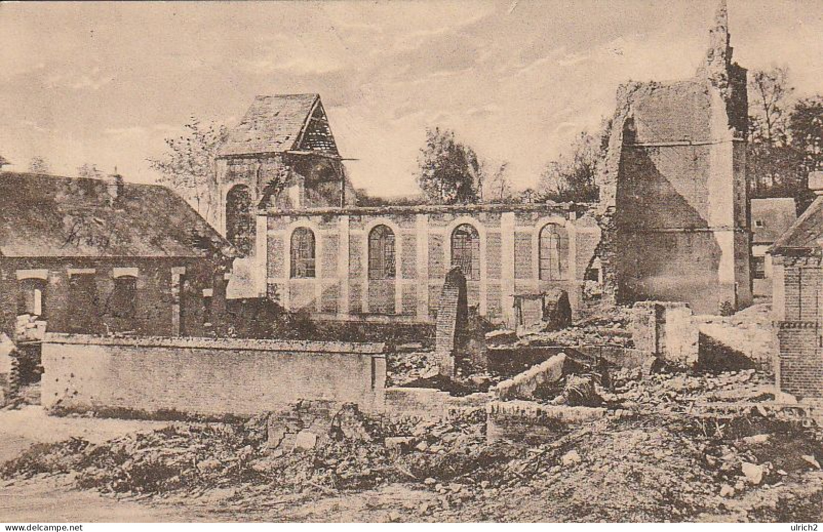 AK Zerstörte Kirche - Whsl. Frankreich Belgien - Feldpost 1916  (68991) - Weltkrieg 1914-18