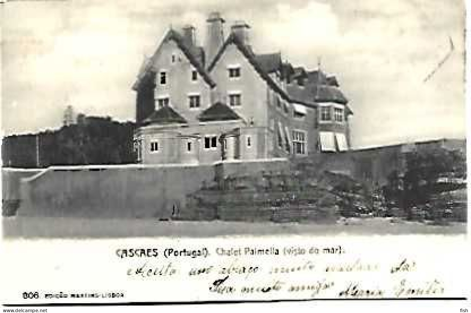 Portugal & Marcofilia, Cascaes, Chalet Palmella, Visto Do Mar, Ed. Martins, Lisboa 1906 (13) - Lettres & Documents