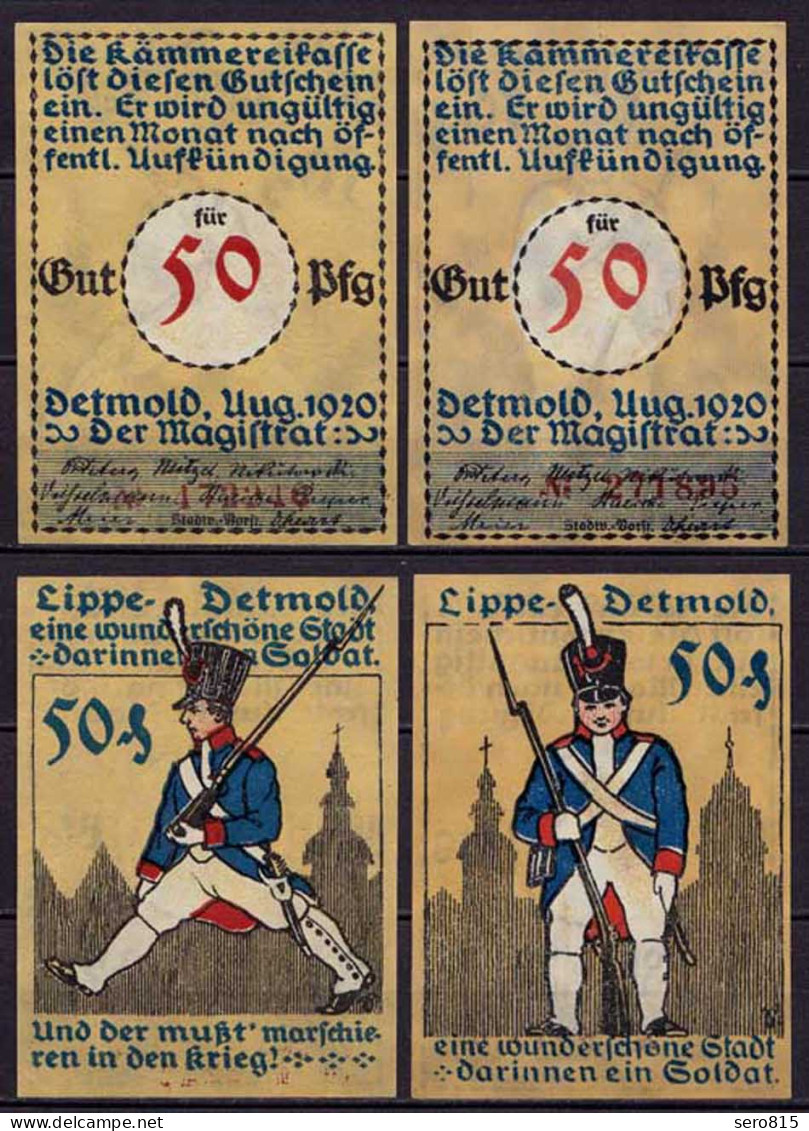 Detmold 2 X 50 Pfennig Notgeld Rote Serien Nummer 1920   (ca396 - Autres & Non Classés