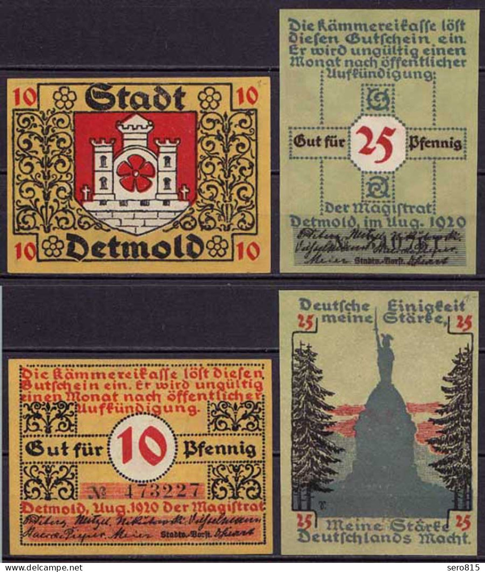 Detmold 10 + 25 Pfennig Notgeld 1920 Emergency Money   (ca394 - Andere & Zonder Classificatie