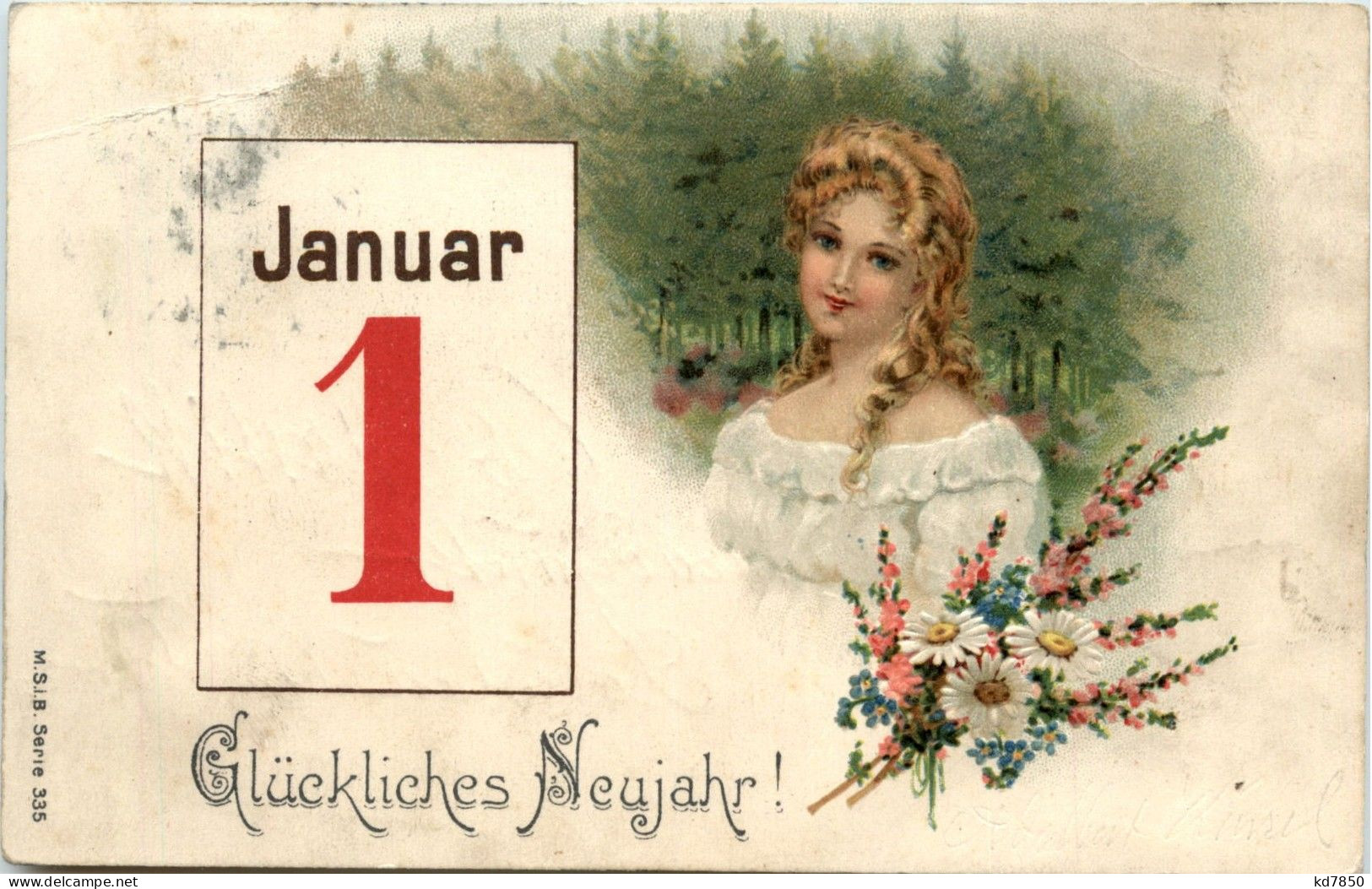 Glückliches Neujahr - 1. Januar - Prägekarte - Neujahr