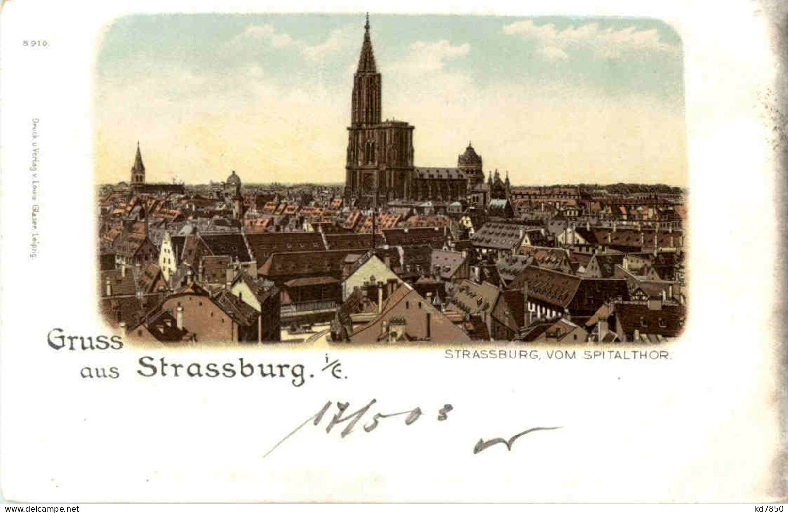Gruss Aus Strasbourg - Litho - Straatsburg