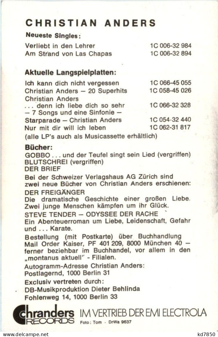 Christian Anders Mit Autogramm - Musik Und Musikanten