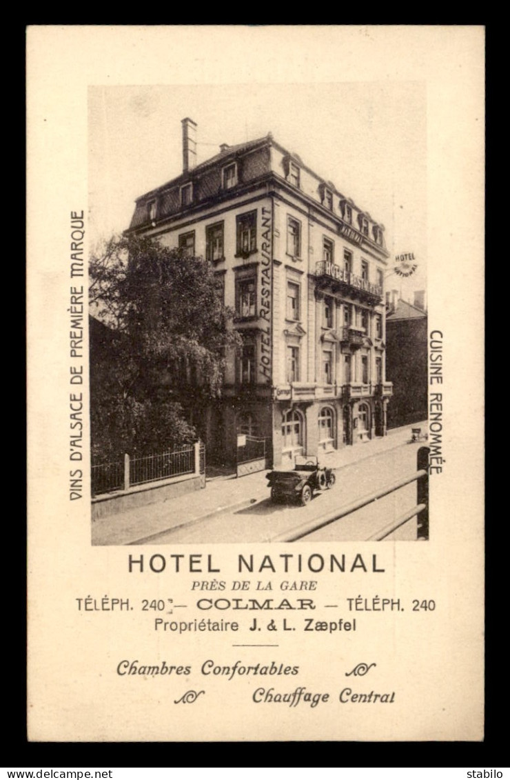 68 - COLMAR - HOTEL NATIONAL - PROPRIETAIRE J & L ZAEPFEL - FACTURE AU VERSO - Colmar