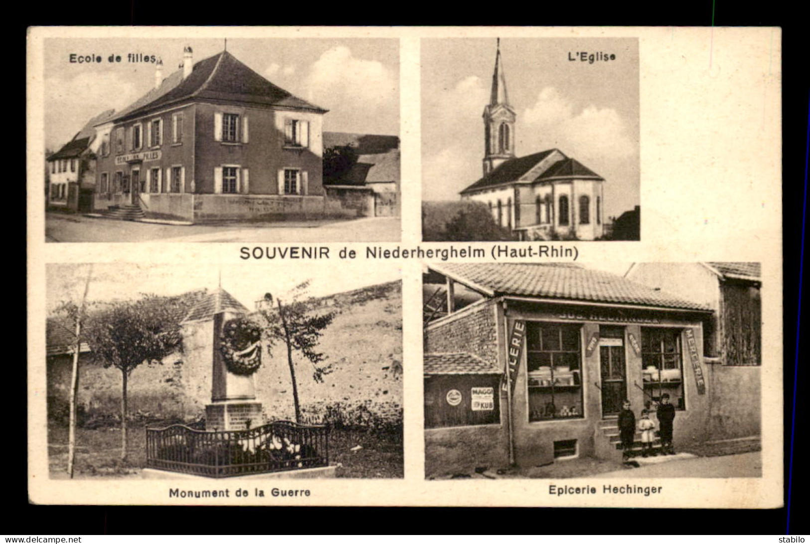 68 - NIEDERHERGHEIM - ECOLE DE FILLES - EGLISE - MONUMENT AUX MORTS - EPICERIE HECHINGER - Other & Unclassified