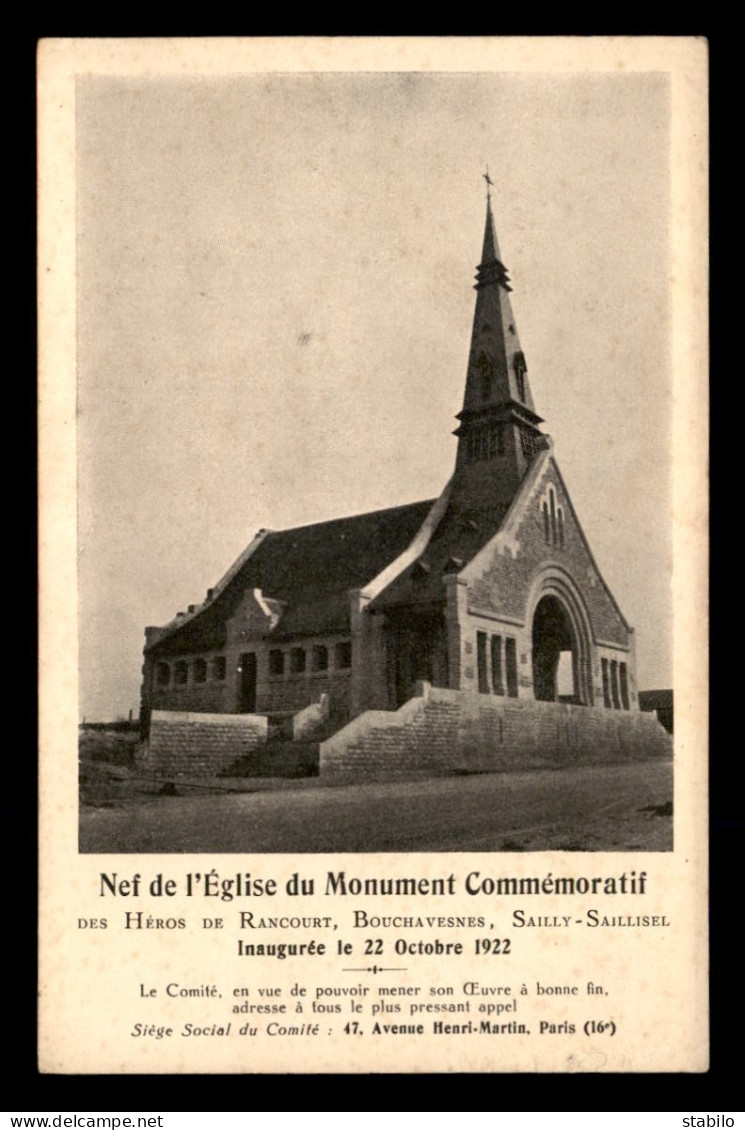 80 - NEF DE L'EGLISE DU MONUMENT DES HEROS DE RANCOURT, BOUCHAVESNES, SAILLY-SAILLISEL INAUGURE LE 22 OCT 1922 - Sonstige & Ohne Zuordnung