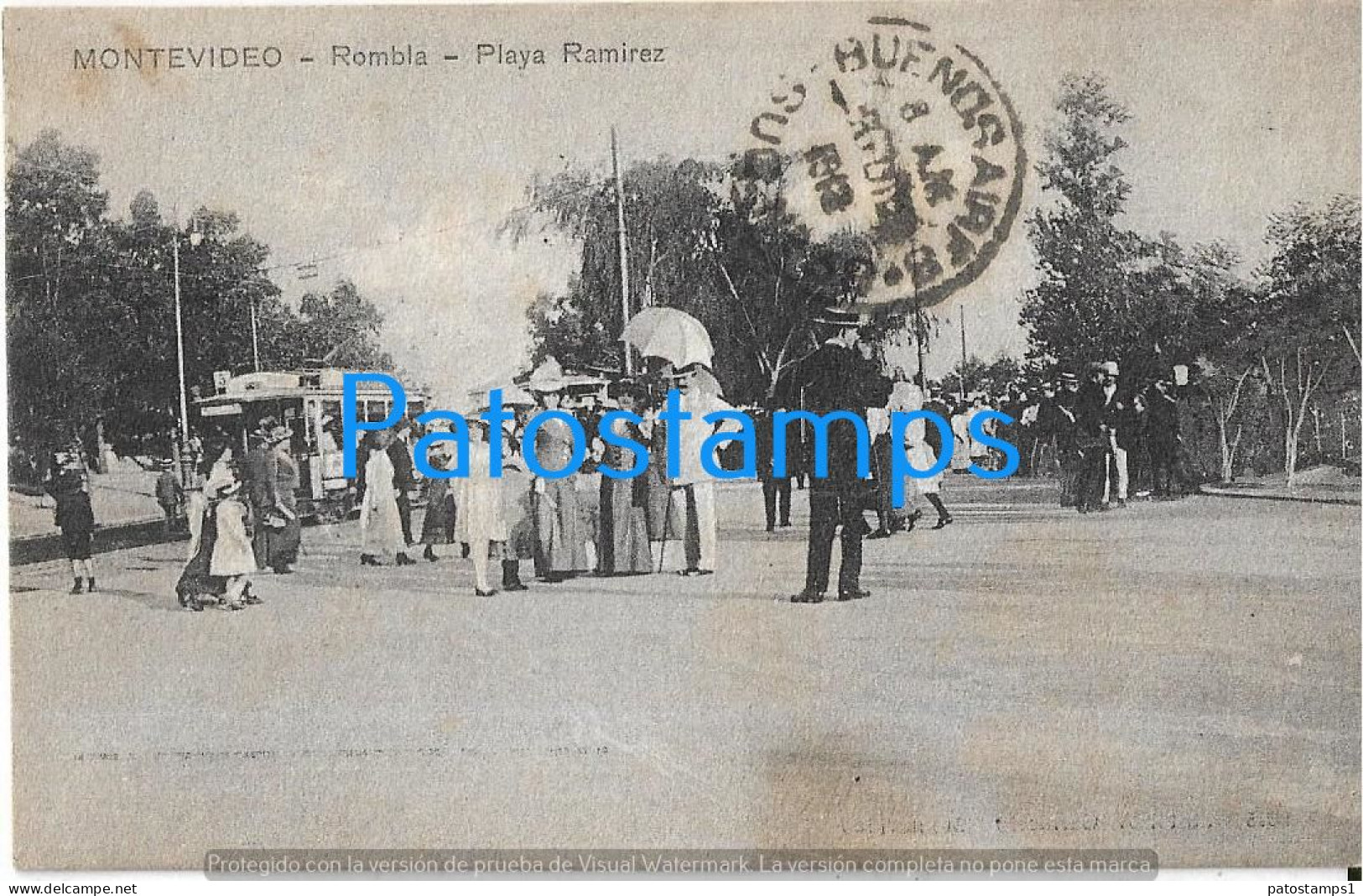 227865 URUGUAY MONTEVIDEO RAMBLA PLAYA RAMIREZ TRANVIA TRAMWAY SPOTTED CIRCULATED TO ARGENTINA POSTAL POSTCARD - Uruguay