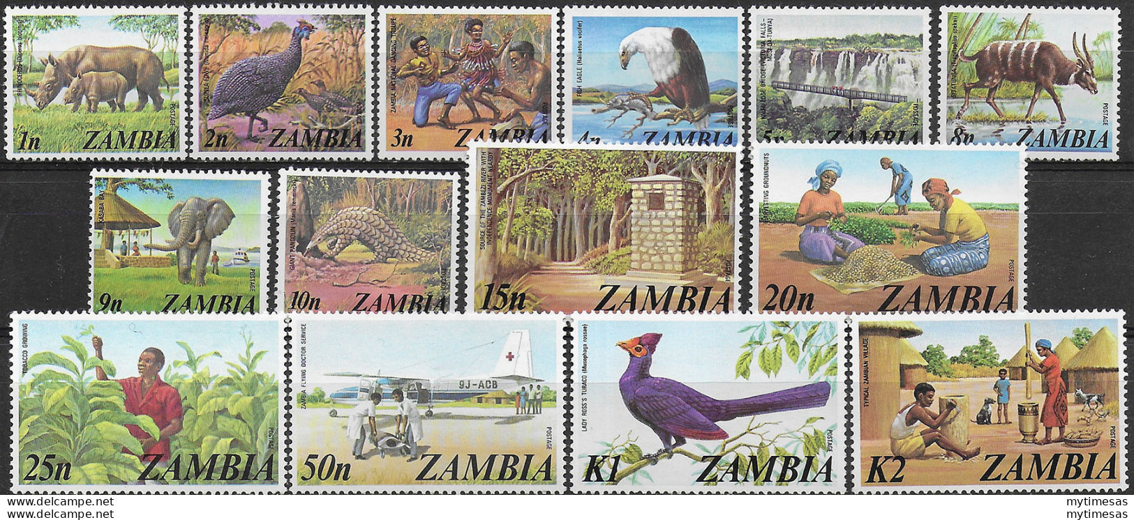 1975 Zambia Animals And Views 14v. MNH SG N. 226/39 - Zambia (1965-...)