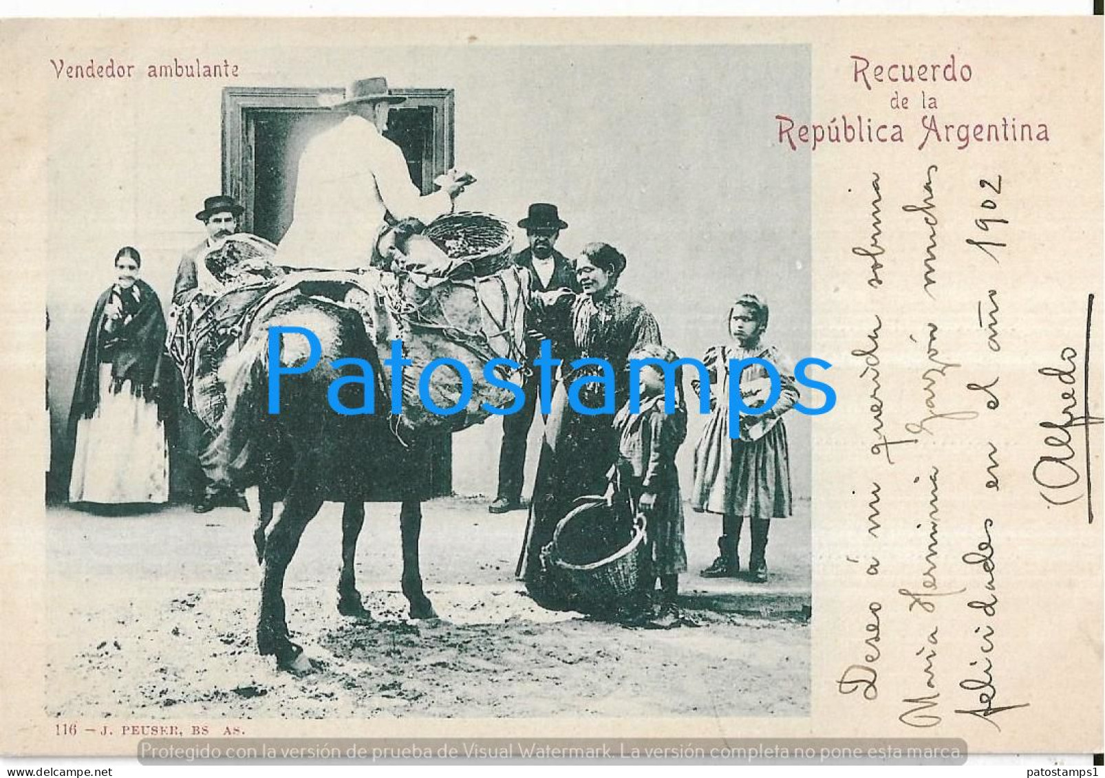 227877 ARGENTINA COSTUMES SELLER VENDEDOR AMBULANTE CIRCULATED TO URUGUAY POSTAL POSTCARD - Argentinië