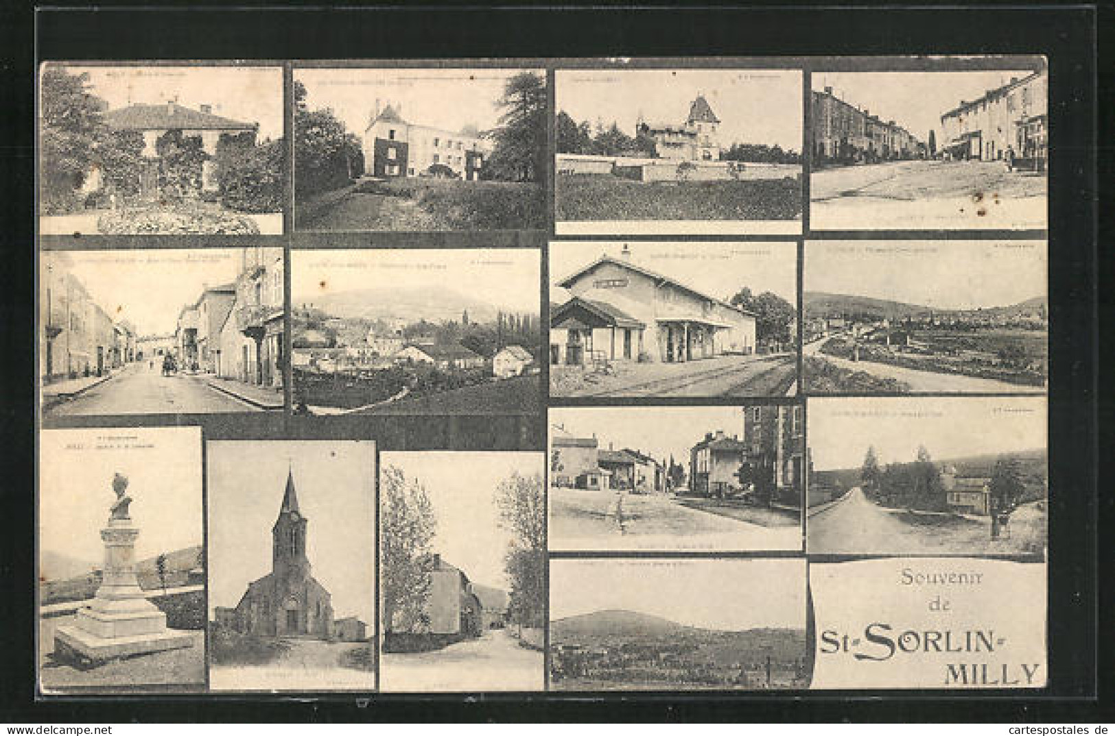 CPA St-Sorlin-Milly, La Gare, Route De Cluny, L`Eglise  - Cluny