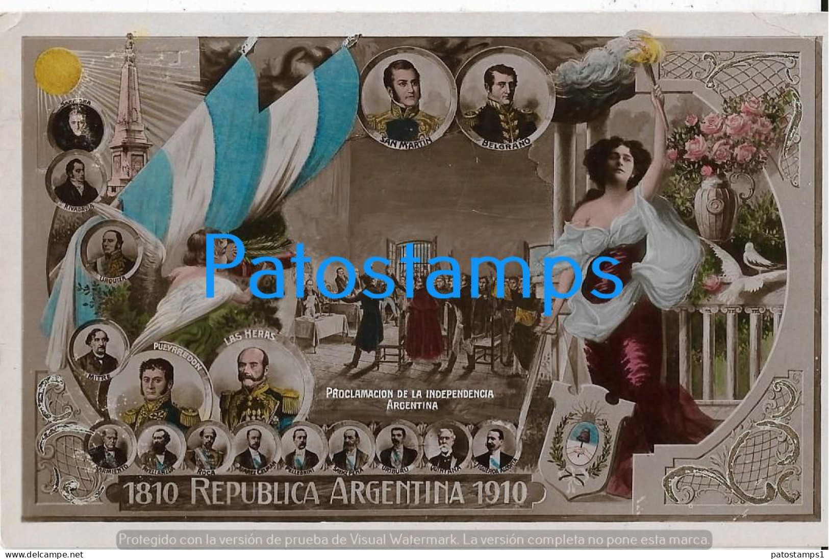 227879 ARGENTINA CENTENARY PATRIOTIC HERALDRY FLAG PROCLAMACION DE LA INDEPENDENCIA MULTI PROCER  POSTAL POSTCARD - Argentina