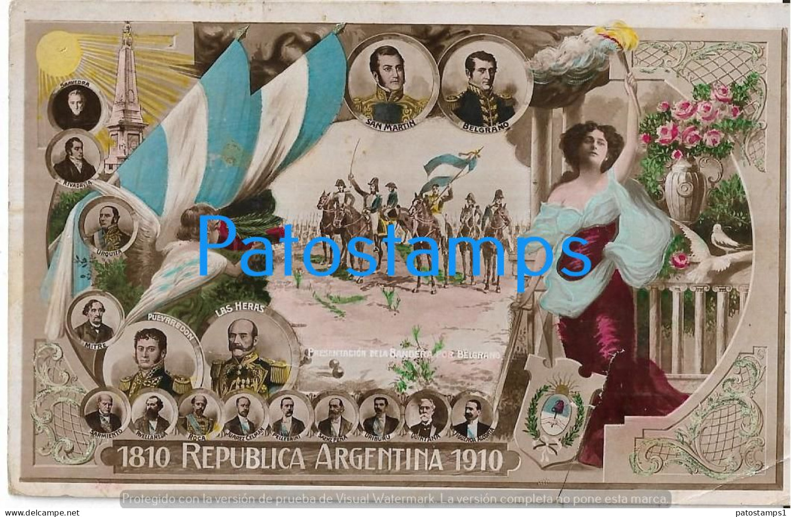 227881 ARGENTINA CENTENARY PATRIOTIC HERALDRY FLAG PRESENTADOR DE LA BANDERA BELGRANO MULTI PROCER  POSTAL POSTCARD - Argentinien