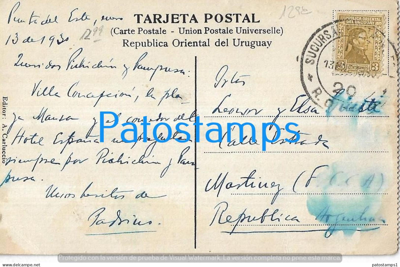 227884 URUGUAY PUNTA DEL ESTE BEACH PLAYA MANSA SPOTTED CIRCULATED TO ARGENTINA POSTAL POSTCARD - Uruguay