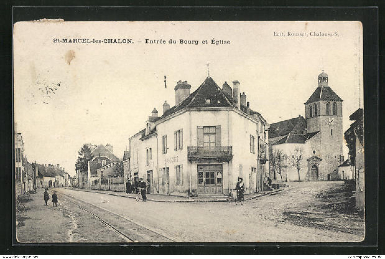 CPA St-Marcel-les-Chalon, Entrée Du Bourg Et Église  - Andere & Zonder Classificatie