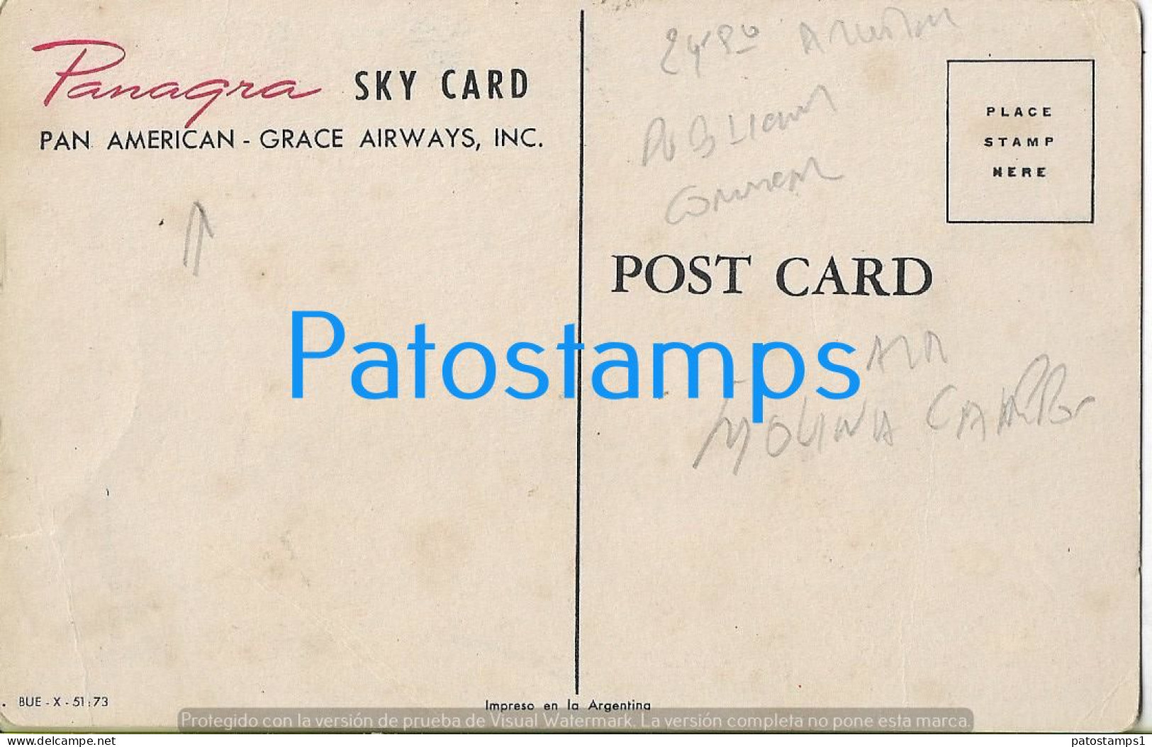 227891 ARGENTINA ART ARTE SIGNED MOLINA CAMPOS GAUCHOS PUBLICITY AVIATION PANAGRA POSTAL POSTCARD - Argentinien