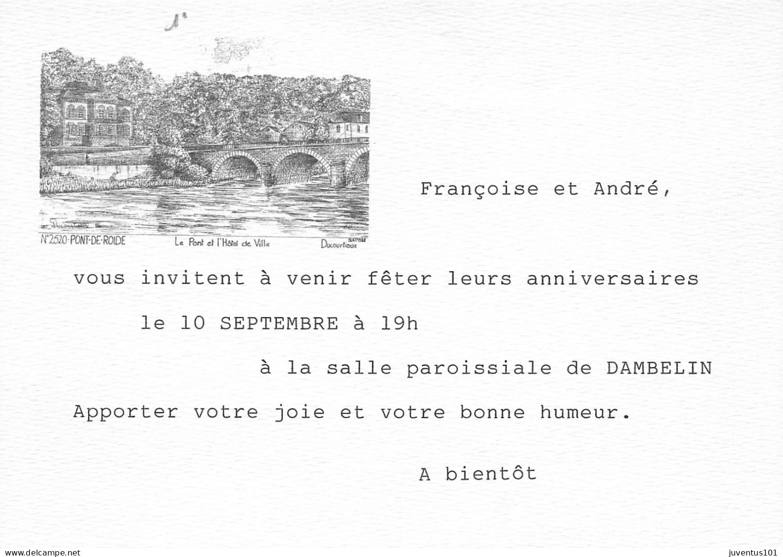 Carte D'invitation Anniversaire à Dambelin     L2878 - Sonstige & Ohne Zuordnung