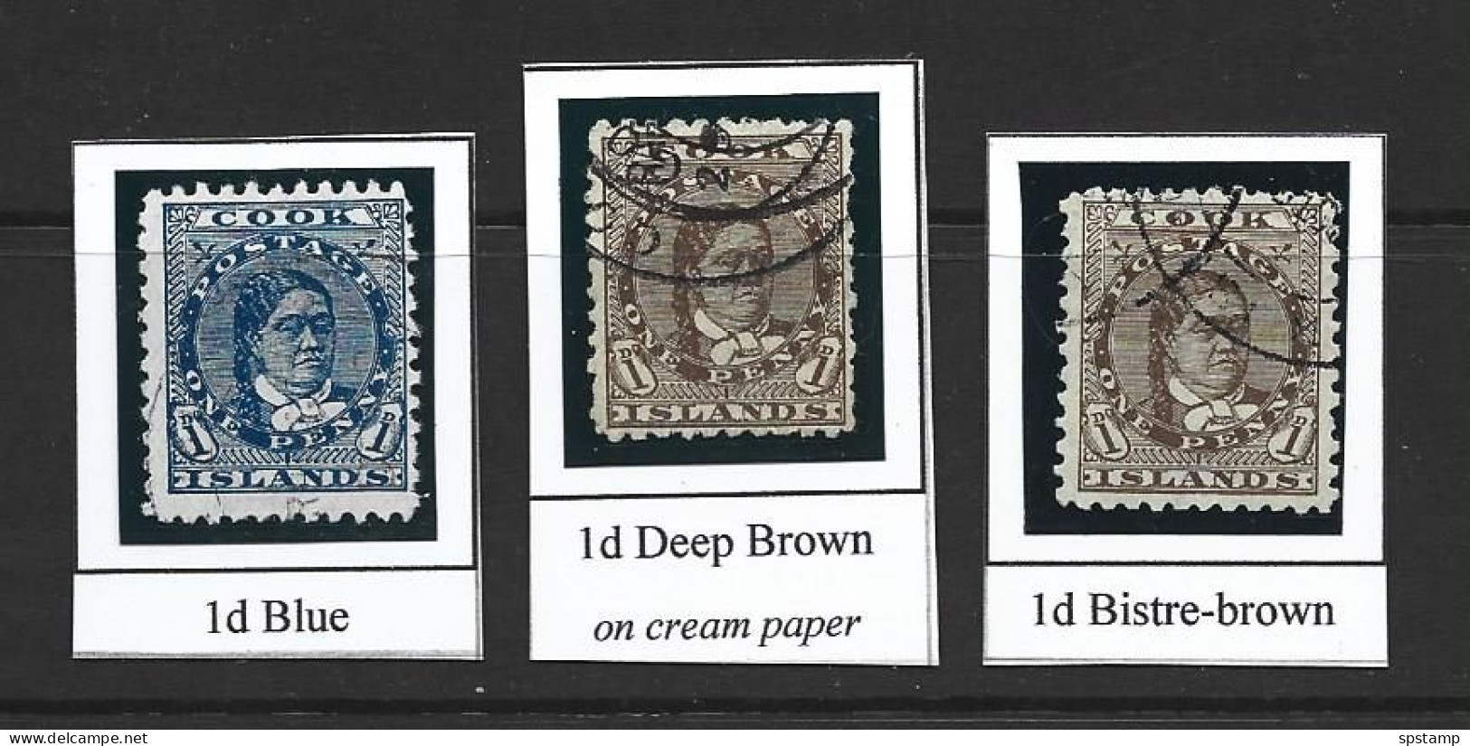 Cook Islands 1896 - 1900 Queen Makea 1d Blue And Both 1d Brown Shades FU , One With Ragged Perfs - Islas Cook