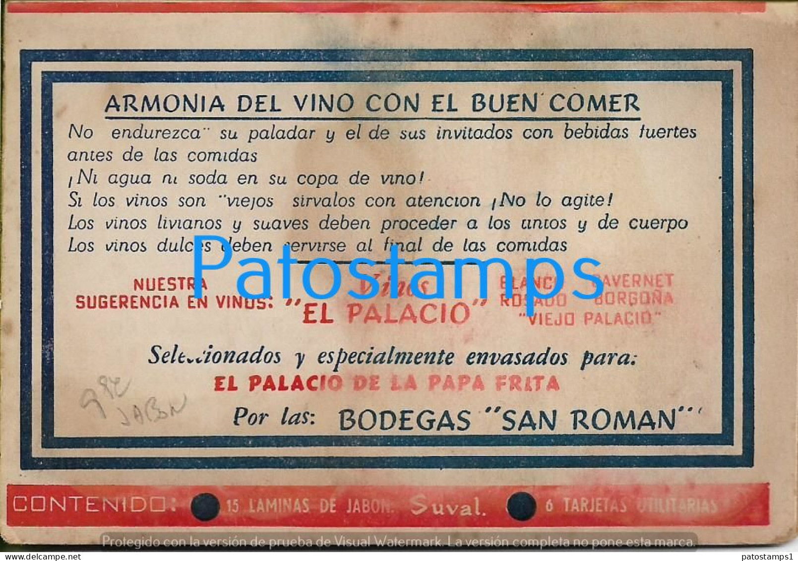 227900 ARGENTINA BUENOS AIRES PUBLICITY EL PALACIO DE LA PAPA FRITA JABON NO POSTAL POSTCARD - Argentinien