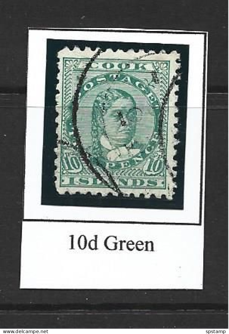 Cook Islands 1896 - 1900 10d Green Queen Makea FU , Small Ageing Spot On Verso - Cook Islands