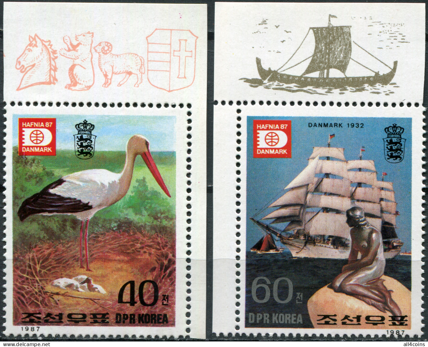 North Korea 1987. International Stamp Exhibition "Hafnia '87" (III) (MNH OG) Set - Corea Del Norte