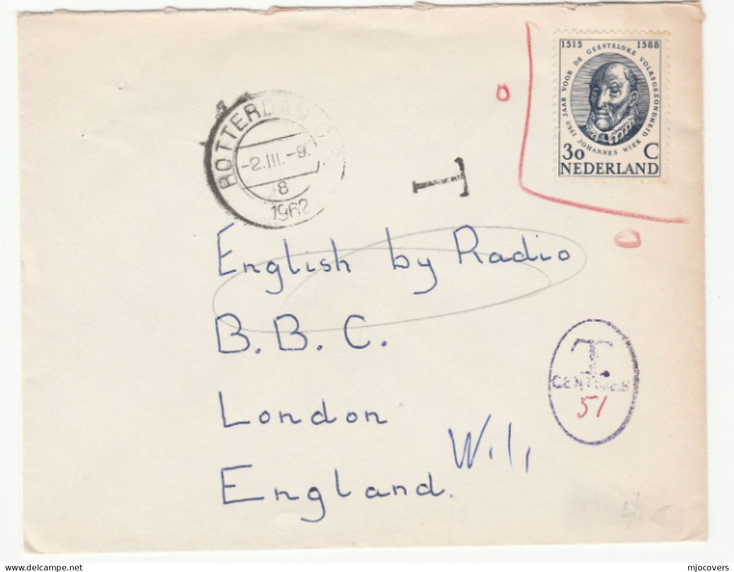 1962 T Tax UNDERPAID  COVER Netherlands To BBC ENGLISH BY RADIO GB Broadcasting Stamps - Cartas & Documentos