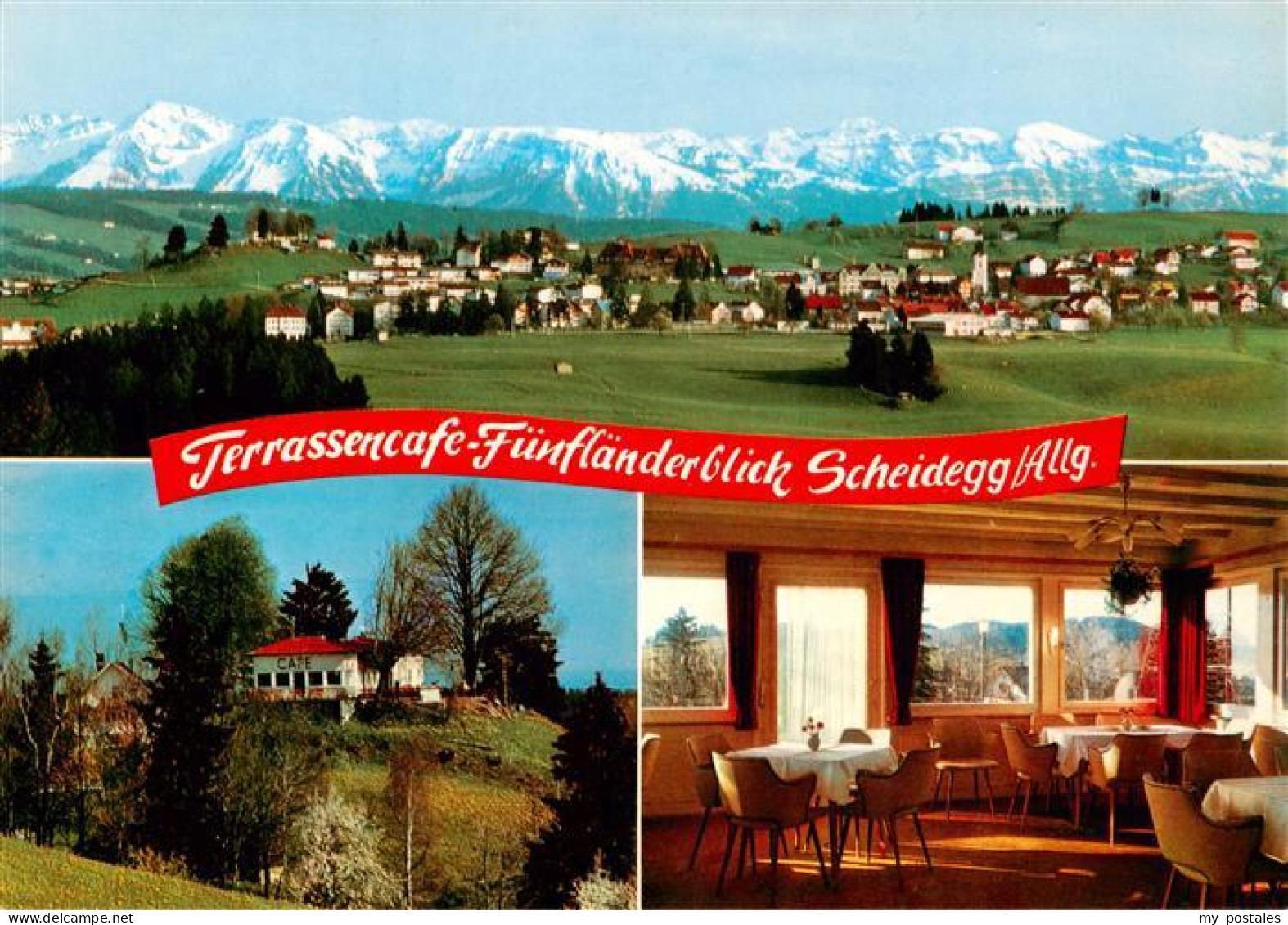 73900182 Scheidegg Allgaeu Panorama Terrassencafe Fuenflaenderblick Gaststube Sc - Altri & Non Classificati
