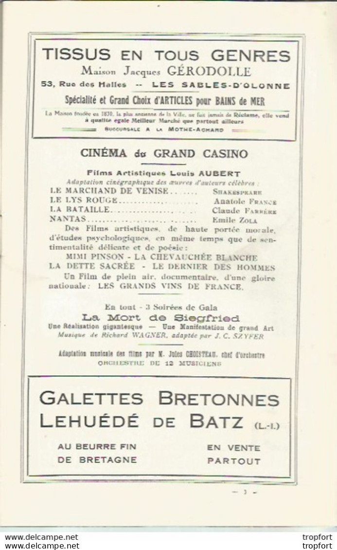 JU / RARE PROGRAM theater THEATRE PROGRAMME Les SABLES D'OLONNE CASINO LAKME leo DELIBES JAZZ CINEMA TRAVESTI