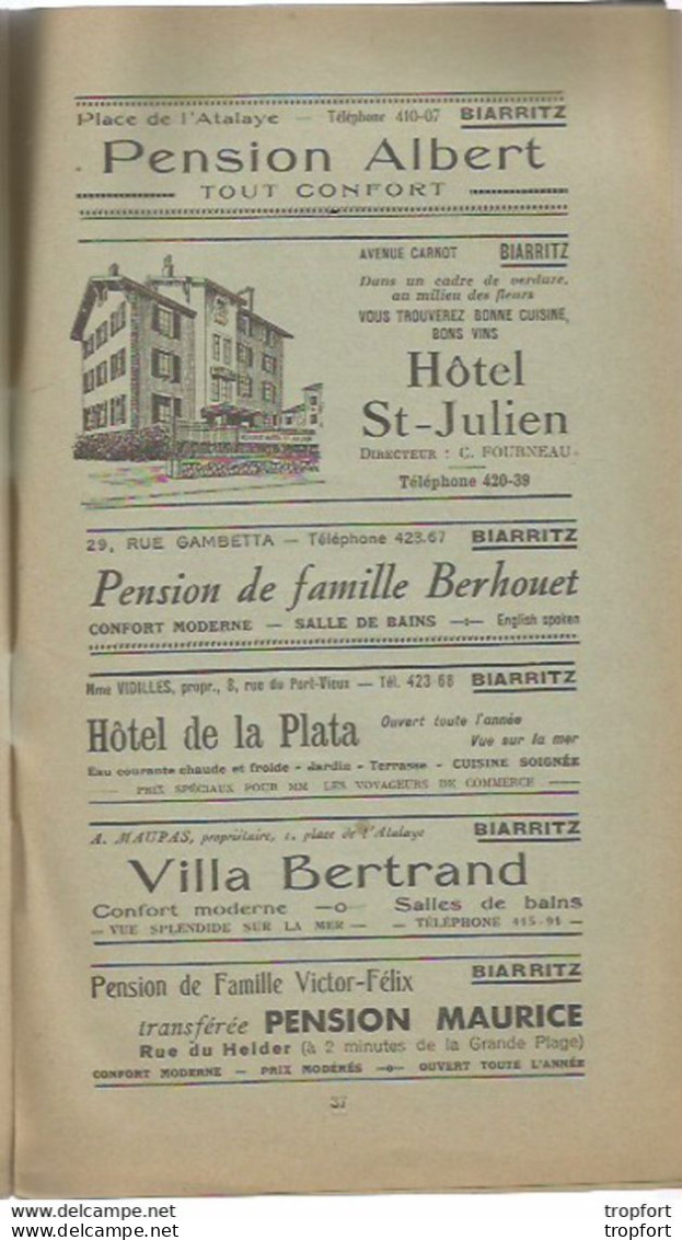 A10 / Touristic guide TOURISTIQUE Pays basque 1939 PAU ARCACHON DAX SALIES HENDAYE Saint-Jean-de-Luz SALIES BEARN