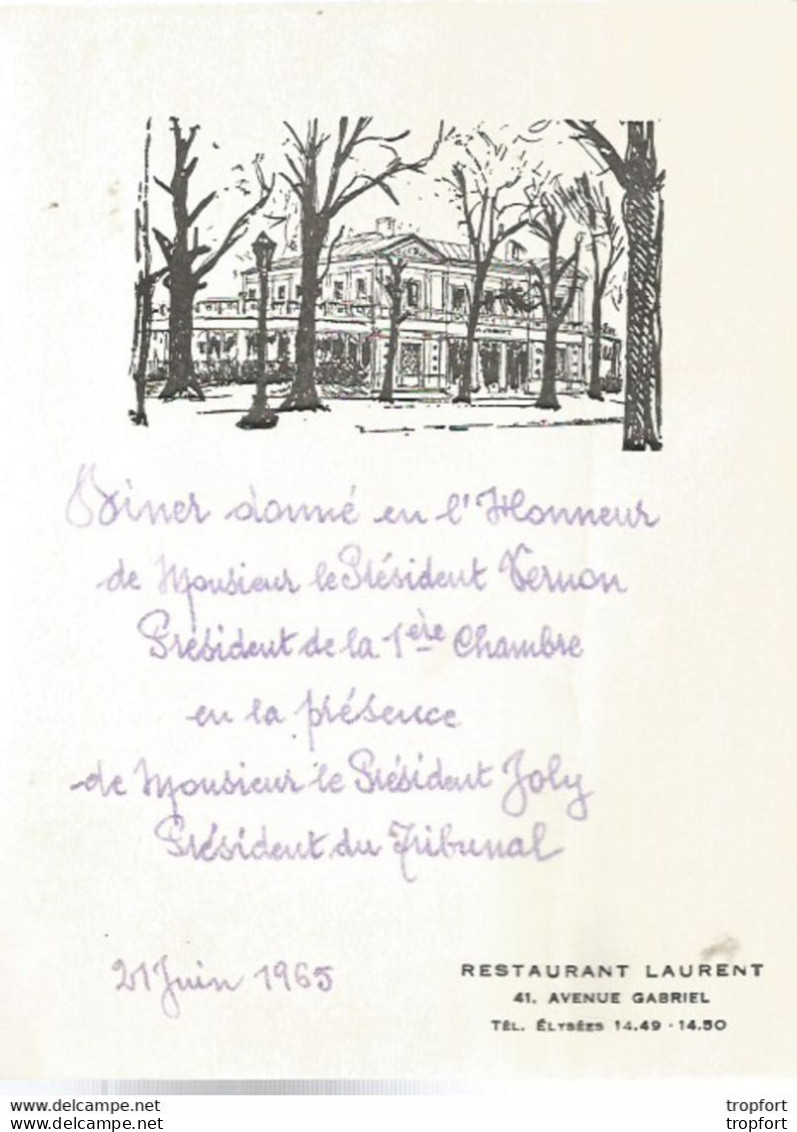 F1 Cpa / Superbe MENU RESTAURANT LAURENT 21 Juin 1965 Vernon Joly Chateau Gruaud Larose - Menükarten