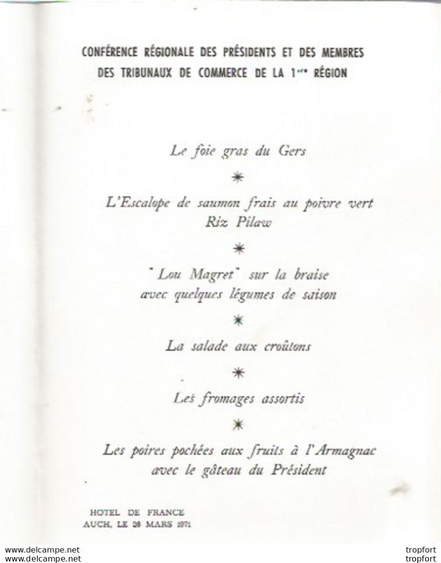 F1 Cpa / Superbe MENU AUCH La Préfecture Cour D'honneur 28 Mars 1971 Hôtel De FRANCE Champagne LANSON Tribunal Commerce - Menú