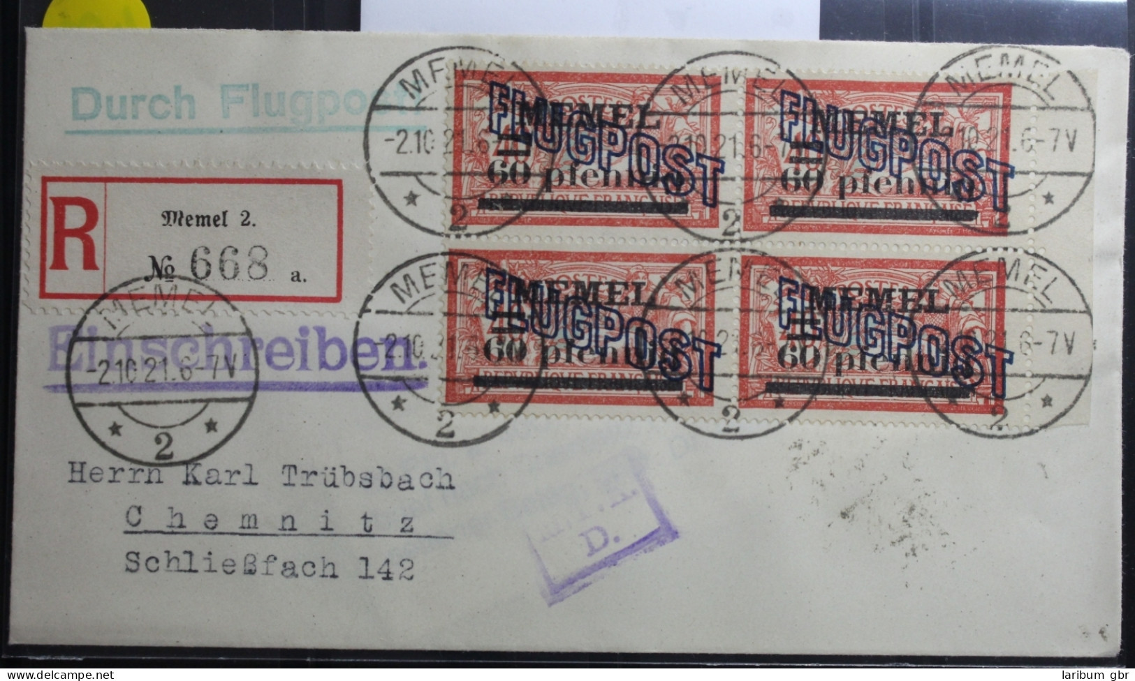 Memel 4x40 Auf Brief Als Mehrfachfrankatur Mit Luftpost Befördert #BA746 - Memelland 1923