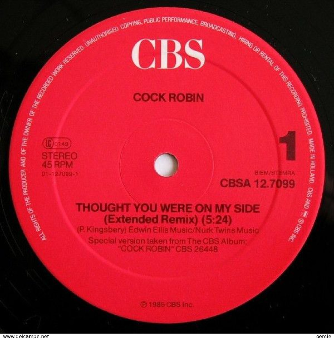 COCK ROBIN  °  THOUGHT YOU WERE ON MY SIDE - 45 Rpm - Maxi-Single