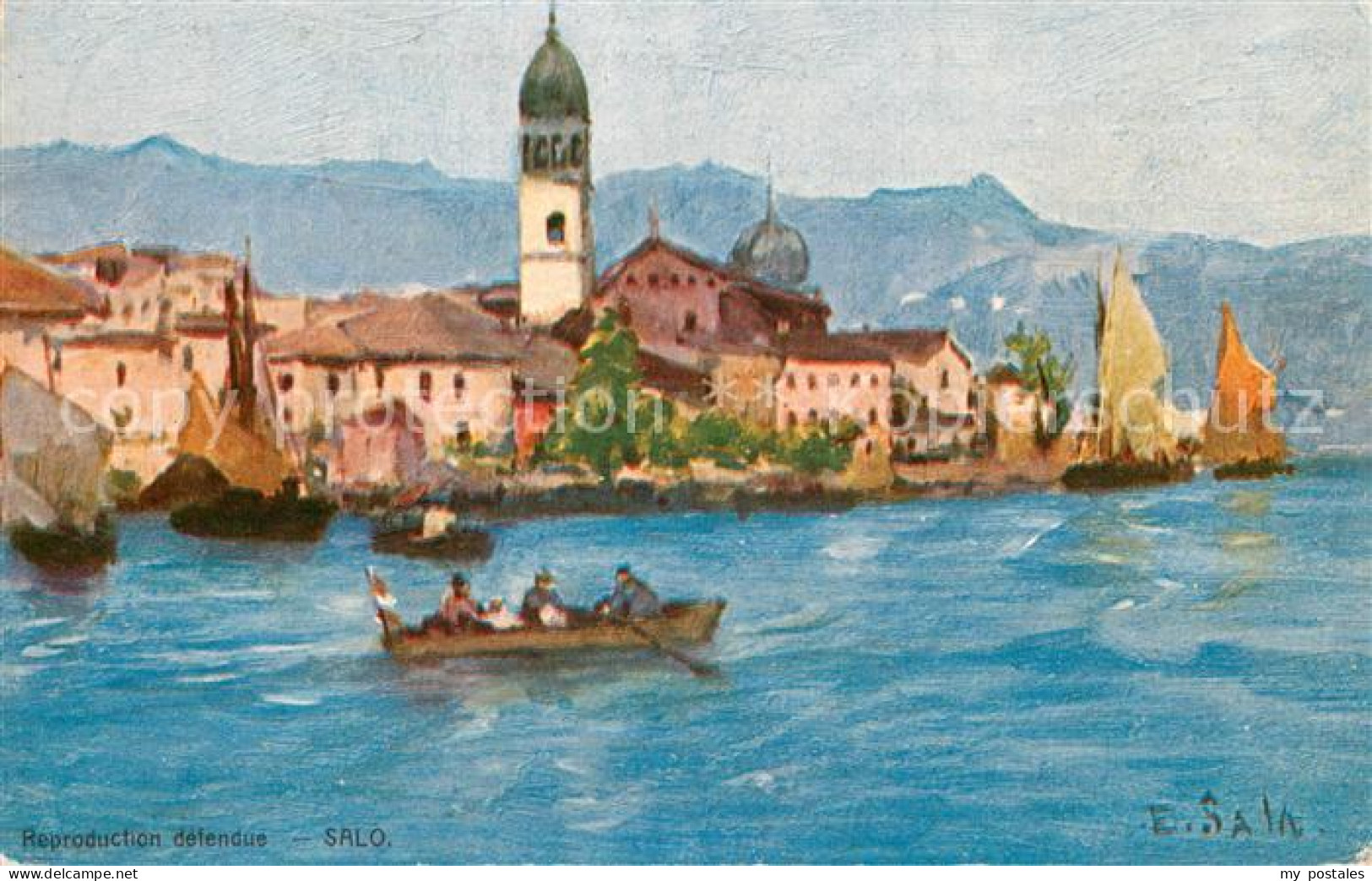 73783635 Salo Lago Di Garda IT Blick Vom See - Kuenstlerkarte E. Sala  - Andere & Zonder Classificatie