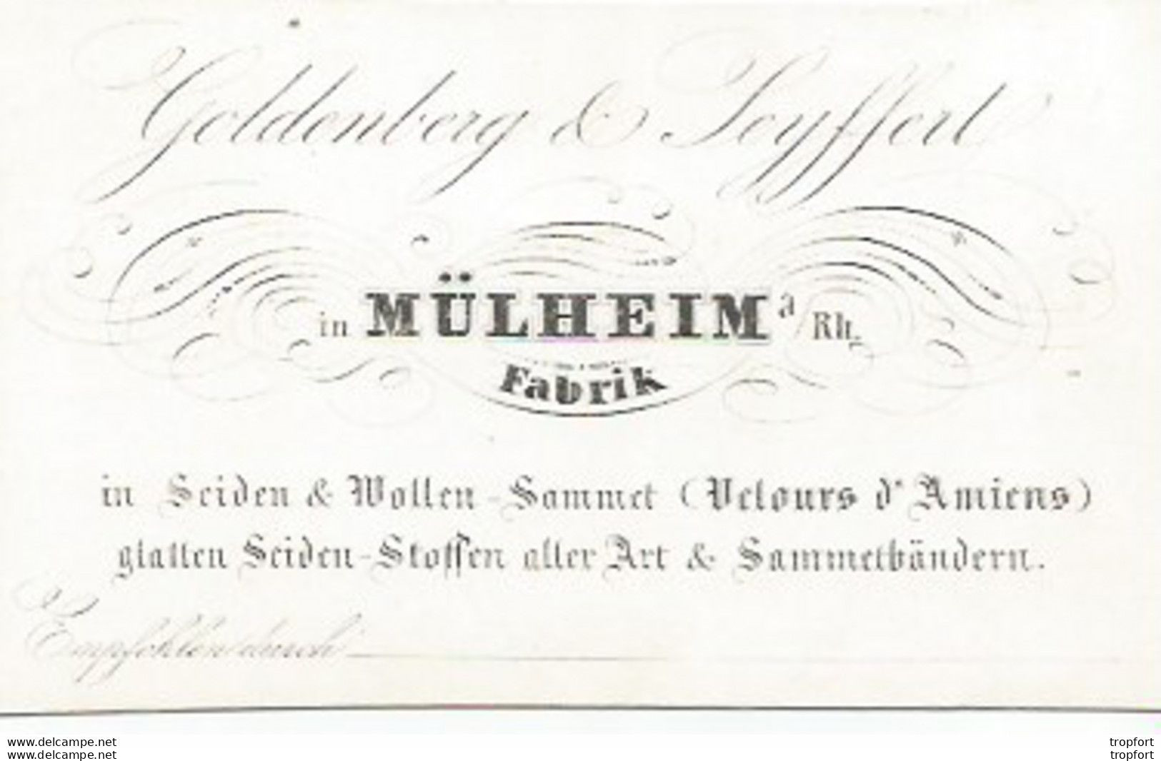 JY 1 / Rare CARTE DE VISTE Ancienne GOLDENBERG Et LEYFFERT MULHEIM Fabrik AMIENS VELOURS - Visiting Cards