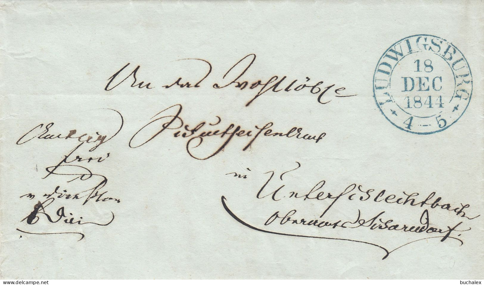 Vollständiger Vorphilabrief - 1844 - Von Ludwigsburg Nach Unterschlechtbach - [Voorlopers